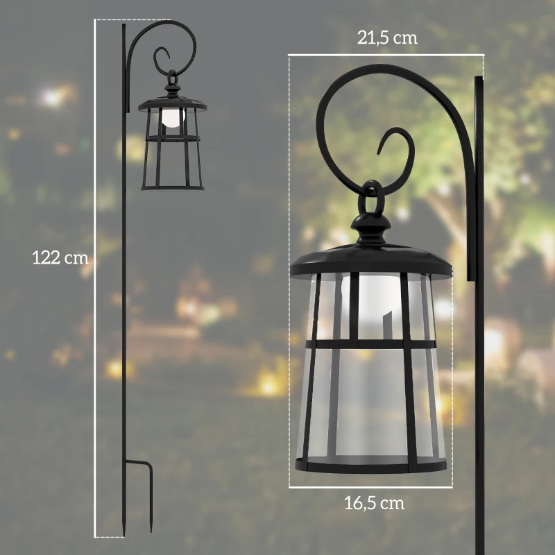 Outsunny Lampa ogrodowa solarna, 6000K 30lm, 16,5x21,5x122cm, Czarna