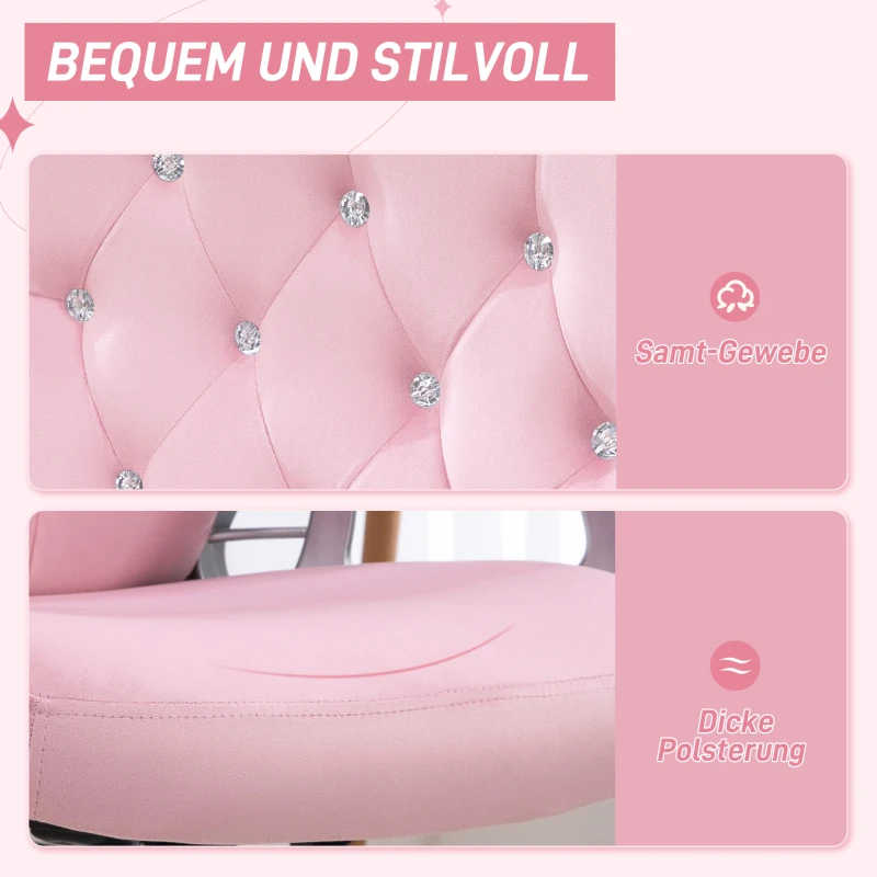 Vinsetto Bureaustoel met Kantelbare Rugleuning, Hoogteverstelbaar, Fluweellook, tot 120 kg, Roze(m-4)