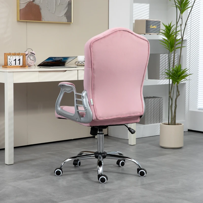 Vinsetto Bureaustoel met Kantelbare Rugleuning, Hoogteverstelbaar, Fluweellook, tot 120 kg, Roze(m-8)