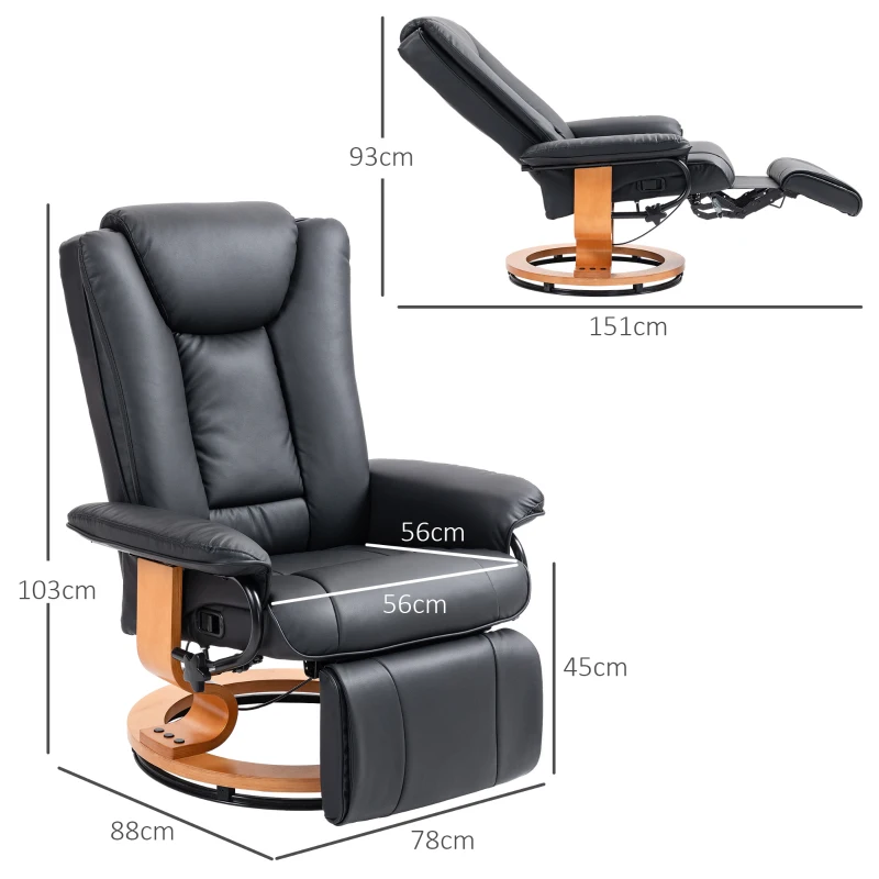 HOMCOM Relax Fauteuils - Draaibaar, Ligfunctie, Kunstlederbekleding, Stalen Frame voor Comfort in de Woonkamer, Zwart(m-3)