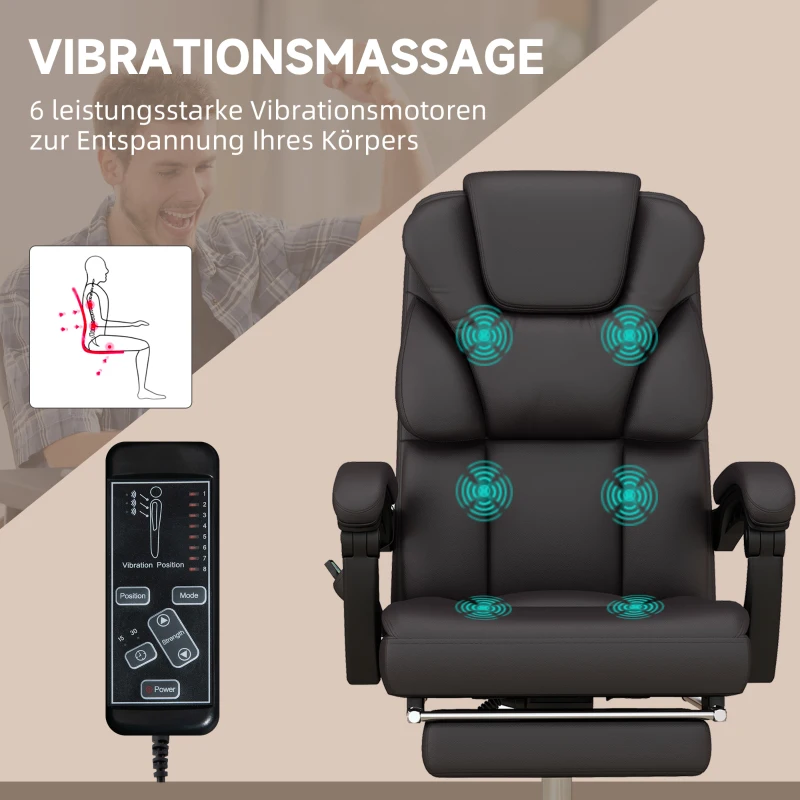 Vinsetto Ergonomische Bureaustoel met Massage en Ligfunctie, 63x57x118, Bruin