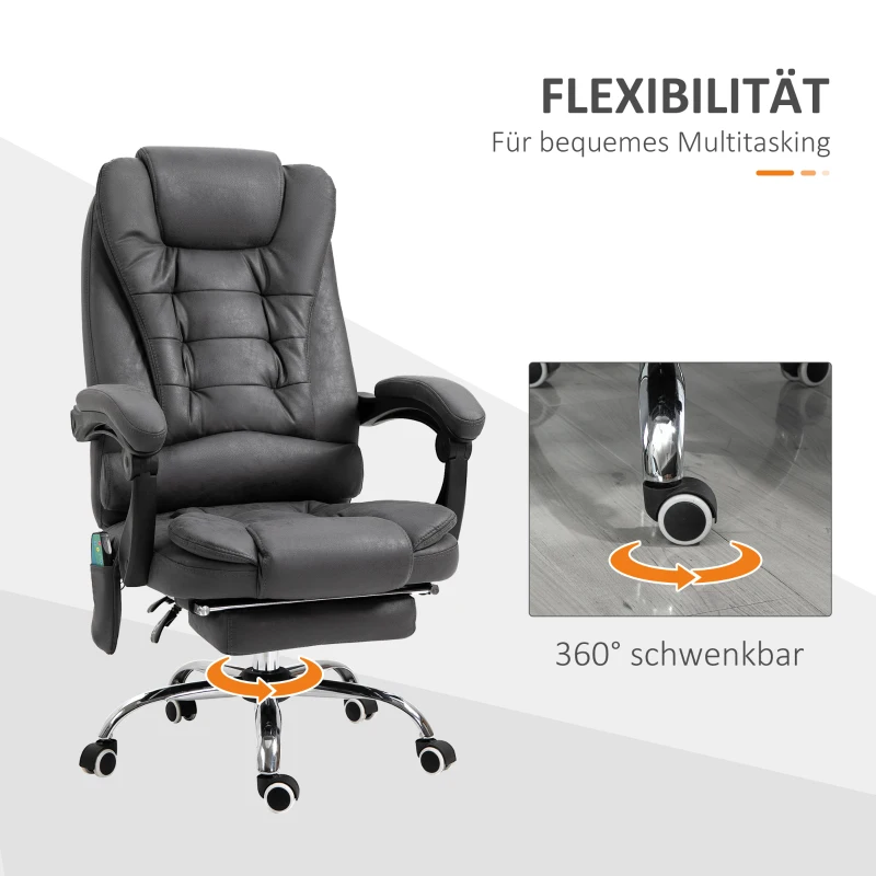 Vinsetto Bureaustoel met Massage, Stoel met Vibratiemassage, 65cm, Grijs(m-7)