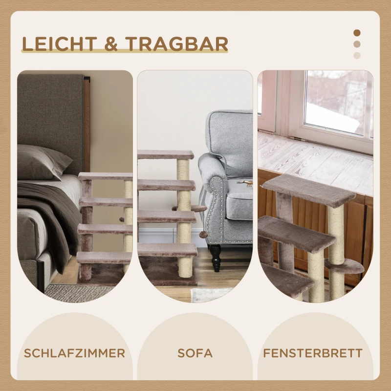 PawHut Huisdierentrap met Krabpaal - 4 Levels voor Dieren tot 5 kg - 60x40x64cm - Bruin