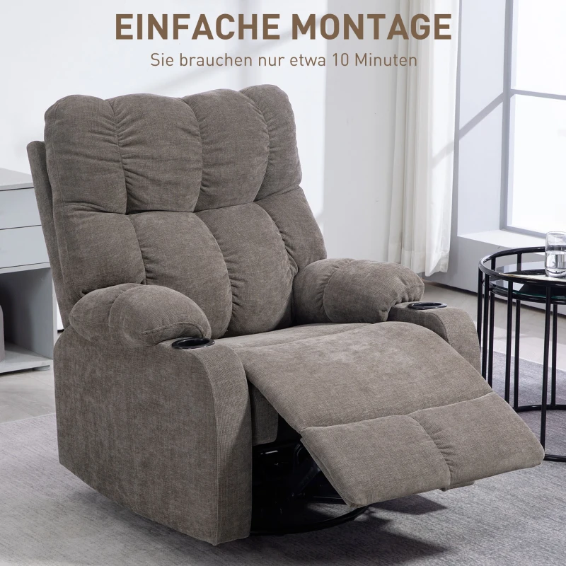 HOMCOM Relaxstoel met Voetensteun, Ligstoel, Draaibaar, Tot 150 kg, Stalen Frame, 88x96x108cm, Lichtbruin(m-7)