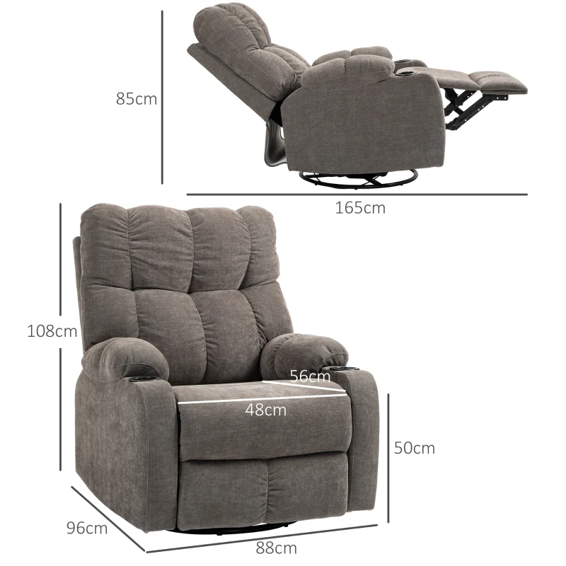 HOMCOM Relaxstoel met Voetensteun, Ligstoel, Draaibaar, Tot 150 kg, Stalen Frame, 88x96x108cm, Lichtbruin(m-3)