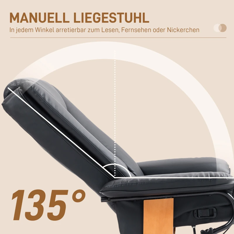 HOMCOM Relax Fauteuils - Draaibaar, Ligfunctie, Kunstlederbekleding, Stalen Frame voor Comfort in de Woonkamer, Zwart(m-4)