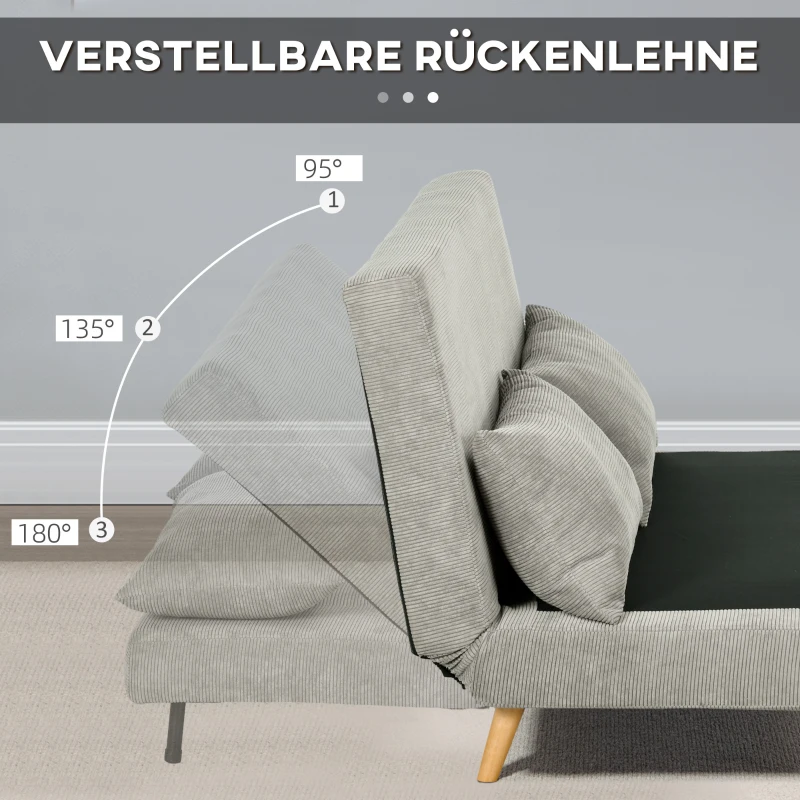 HOMCOM Schlafsofa, Gästebett, 3-fach verstellbare Rückenlehne, Leinenoptik, bis 120 kg, 141 x 90 x 81 cm, Grau(m-5)
