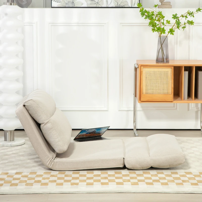 HOMCOM Vloerstoel met Bedfunctie, Verstelbare Rugleuning, Opvouwbaar, tot 120kg, 70 x 41 x 56 cm, Beige(m-8)