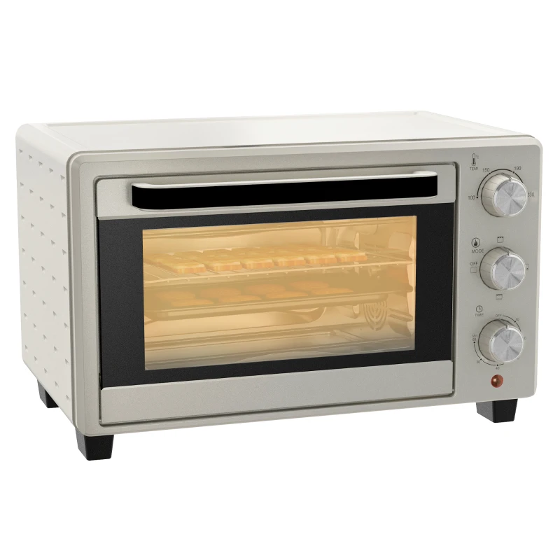 HOMCOM Minioven, 3 Kookmodi, tot 230° C, 1400W, met Accessoires, 46x38,5x29cm, Crème(m-10)