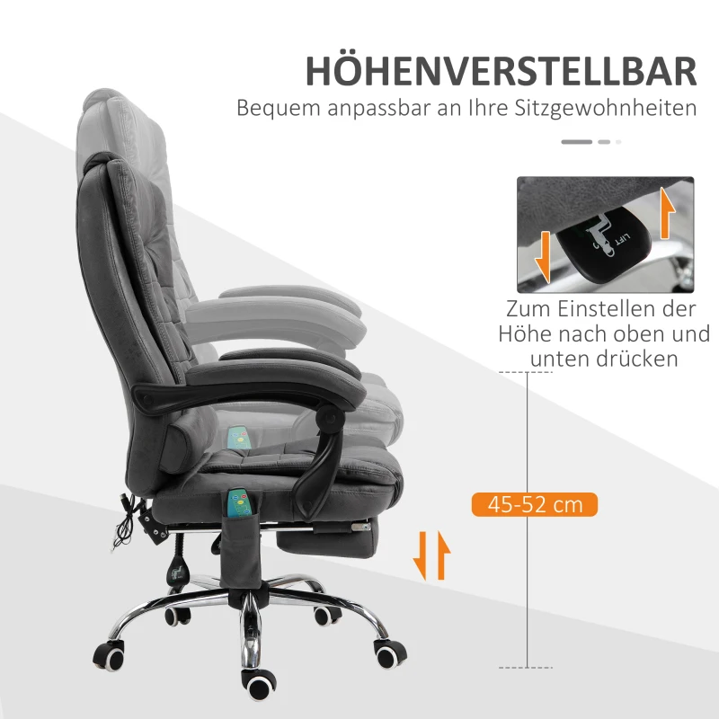 Vinsetto Bureaustoel met Massage, Stoel met Vibratiemassage, 65cm, Grijs(m-6)