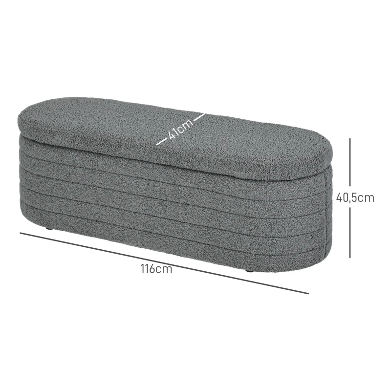 HOMCOM Bedbank met opbergruimte, Teddy-Fleece, 116x41x40,5cm, Lichtgrijs
