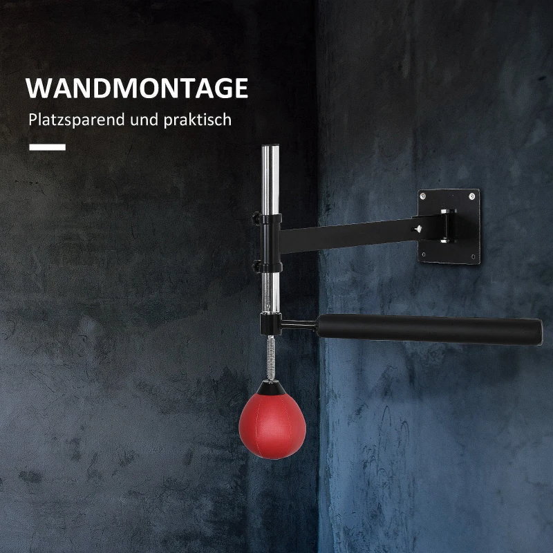 HOMCOM Bokskader met Speedball & Reflexstaaf, Wandmontage, Hoogteverstelbaar, Zwart/Rood