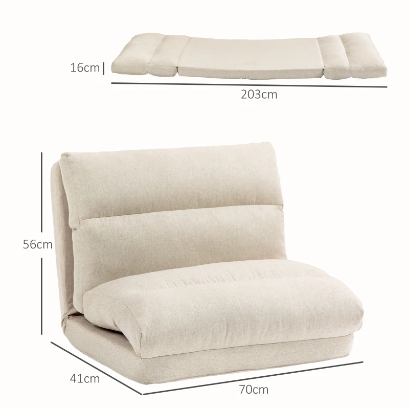 HOMCOM Vloerstoel met Bedfunctie, Verstelbare Rugleuning, Opvouwbaar, tot 120kg, 70 x 41 x 56 cm, Beige(m-3)