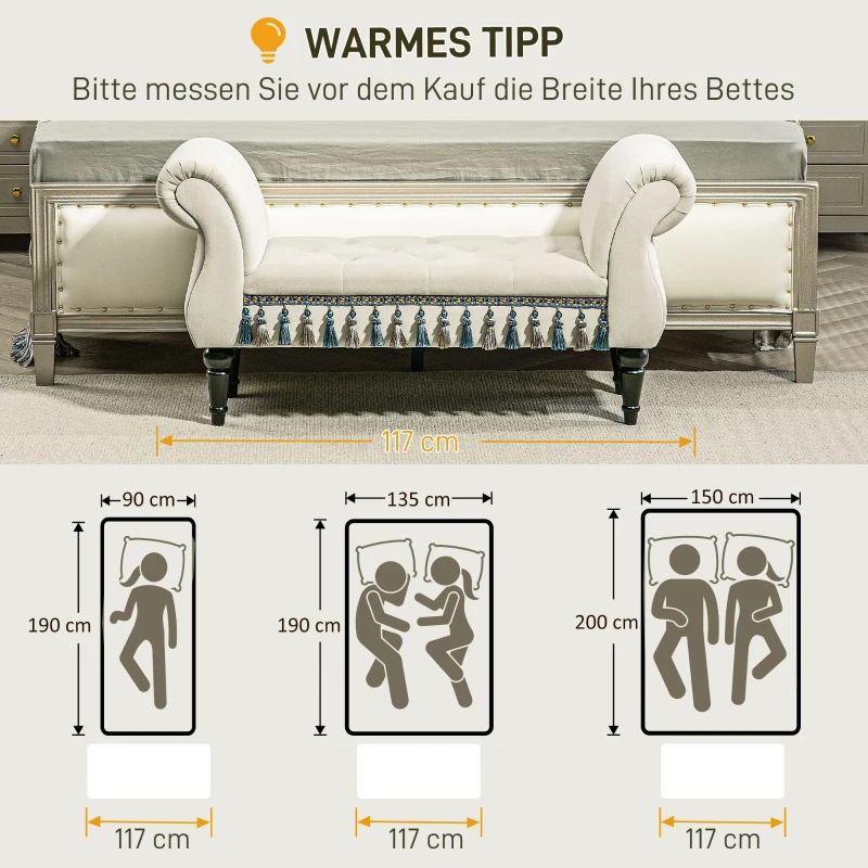 HOMCOM Gestoffeerde Bank, Zitbank, Vintage Ontwerp, Tot 150 kg, 117x40x58 cm, Beige