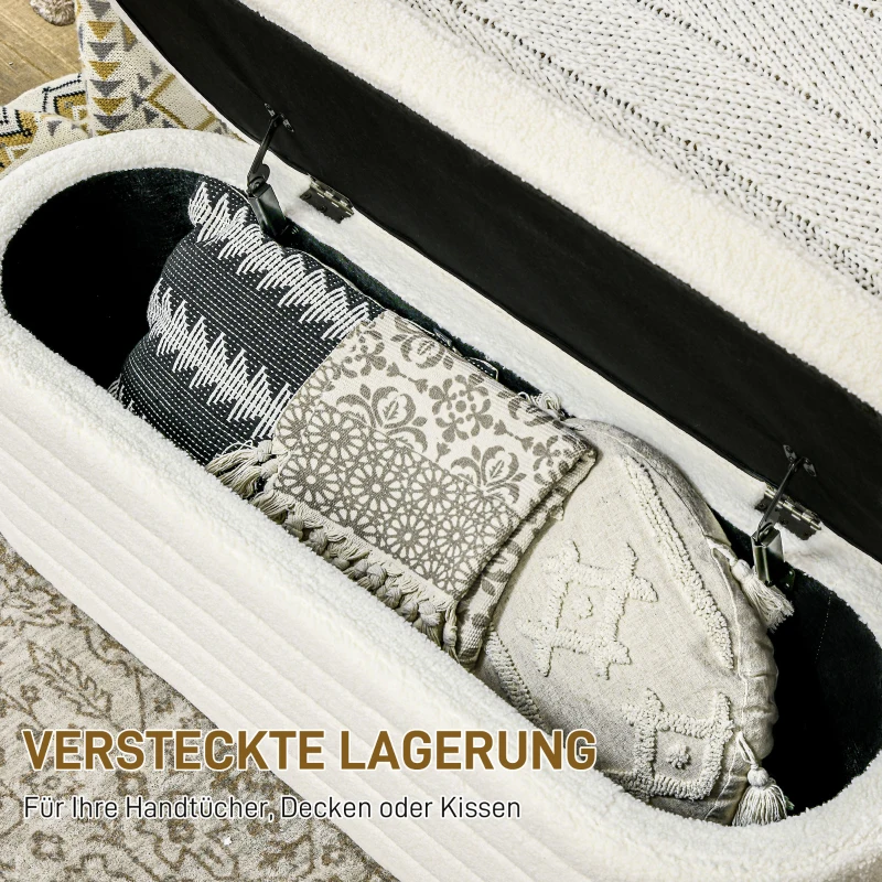 HOMCOM Bedbank met Opbergruimte, Teddy-Fleece, 116x41x40,5cm, Crèmewit(m-4)