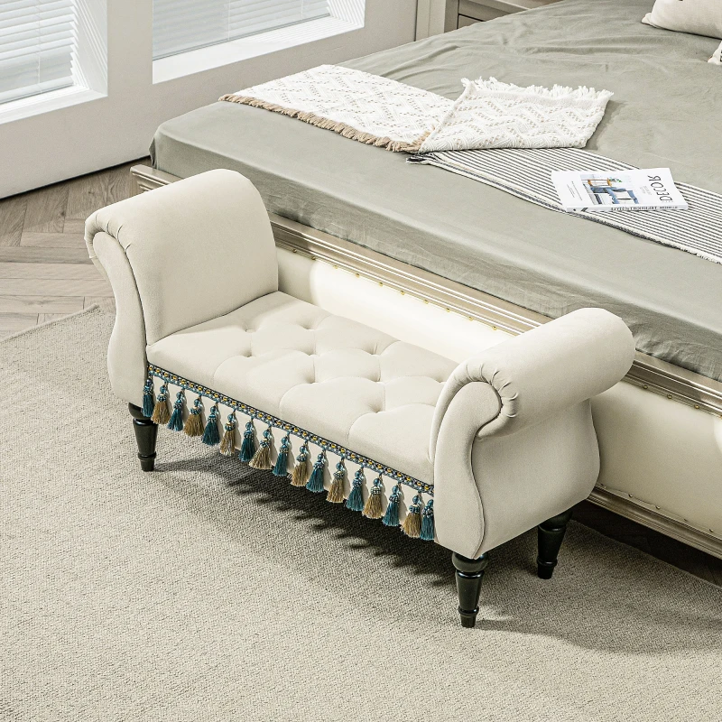 HOMCOM Gestoffeerde Bank, Zitbank, Vintage Ontwerp, Tot 150 kg, 117x40x58 cm, Beige