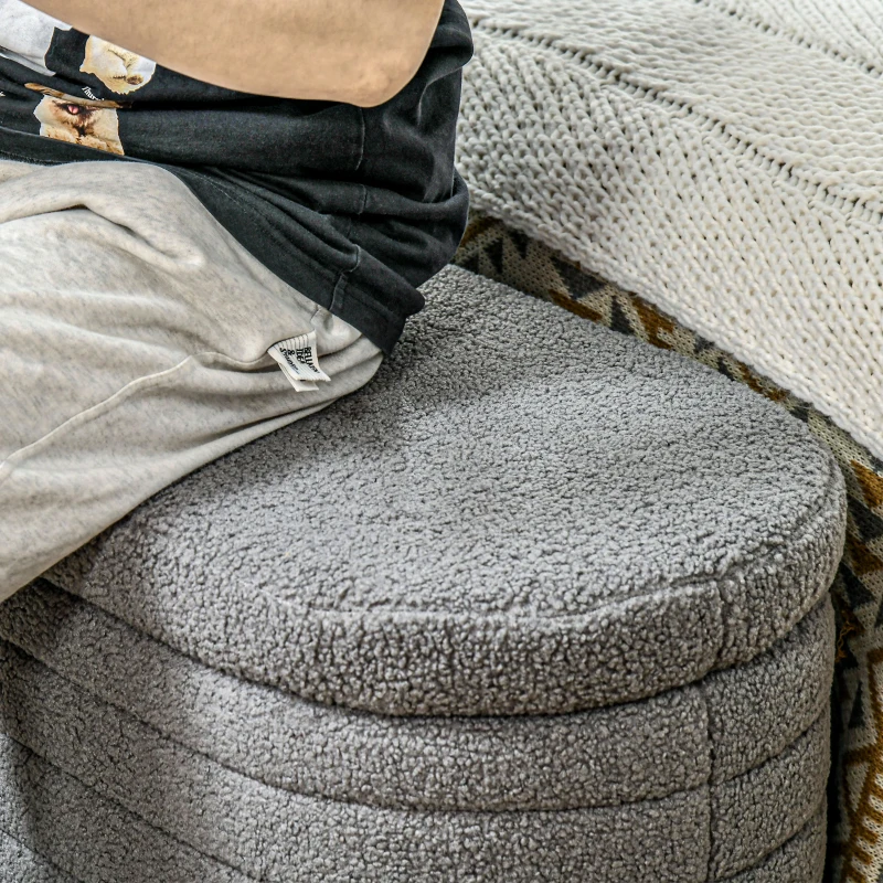 HOMCOM Bedbank met opbergruimte, Teddy-Fleece, 116x41x40,5cm, Lichtgrijs