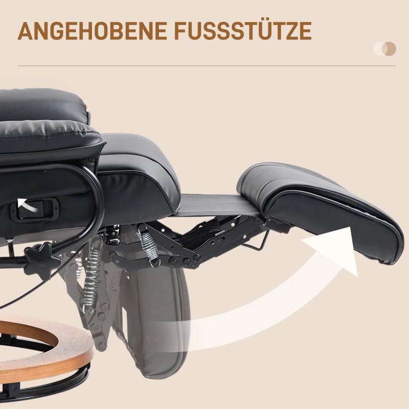 HOMCOM Relax Fauteuils - Draaibaar, Ligfunctie, Kunstlederbekleding, Stalen Frame voor Comfort in de Woonkamer, Zwart(m-5)