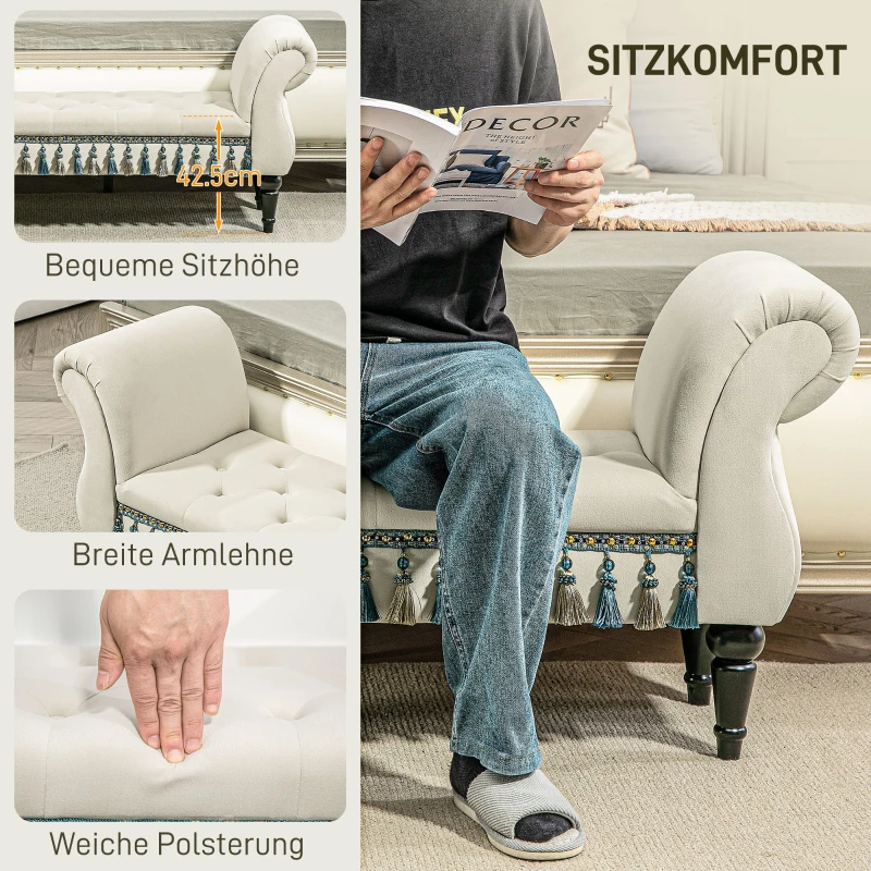 HOMCOM Gestoffeerde Bank, Zitbank, Vintage Ontwerp, Tot 150 kg, 117x40x58 cm, Beige