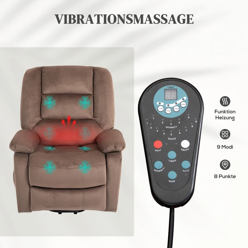 HOMCOM Elektrische Relaxstoel met Massagefunctie en Lendenwarmte, 90x93x110cm, Bruin(m-5)
