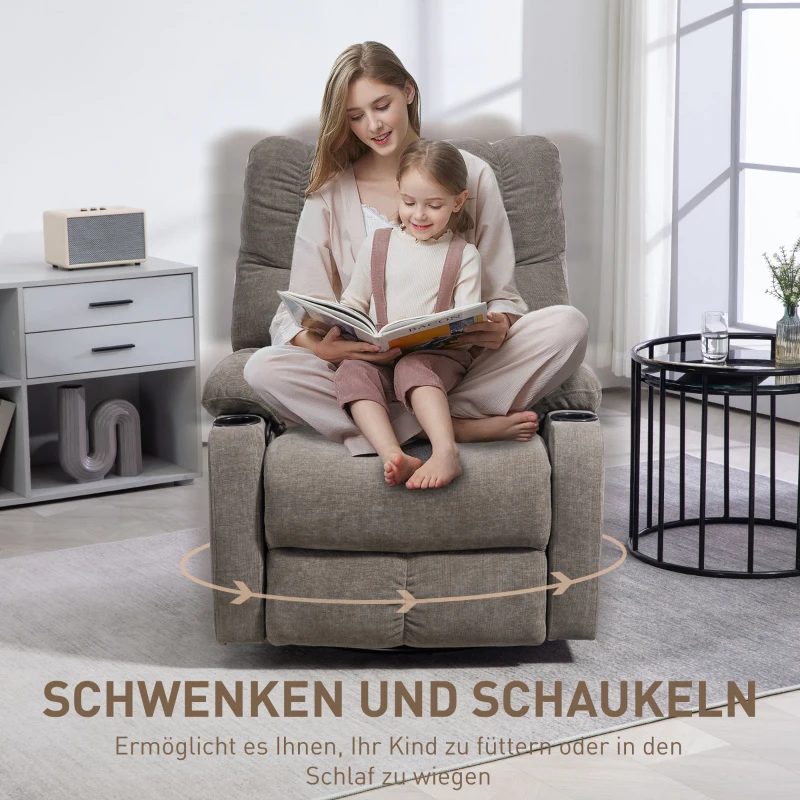 HOMCOM Relaxstoel met Voetensteun, Ligstoel, Draaibaar, Tot 150 kg, Stalen Frame, 88x96x108cm, Lichtbruin(m-5)