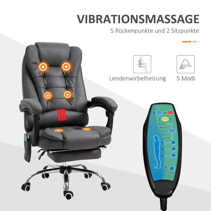 Vinsetto Bureaustoel met Massage, Stoel met Vibratiemassage, 65cm, Grijs(m-4)