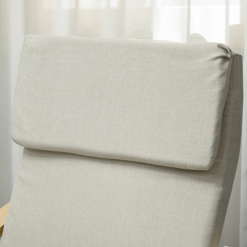 HOMCOM Loungefauteuil met Voetenbankje, Bekleding met Linnenlook, Houten Frame, tot 120 kg, Crèmewit/Natuur(m-8)