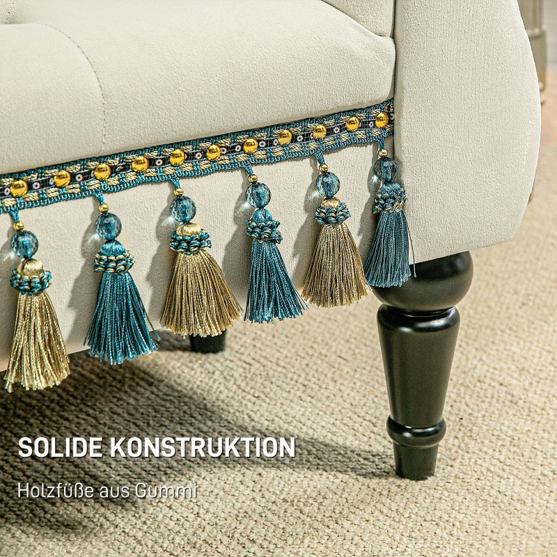 HOMCOM Gestoffeerde Bank, Zitbank, Vintage Ontwerp, Tot 150 kg, 117x40x58 cm, Beige