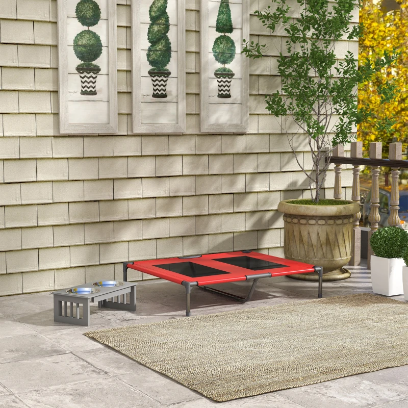 PawHut Hondenbed, Hondenligbed, Robuust, Verhoogd & Weerbestendig, tot 50 kg, 92x76x18cm, Rood