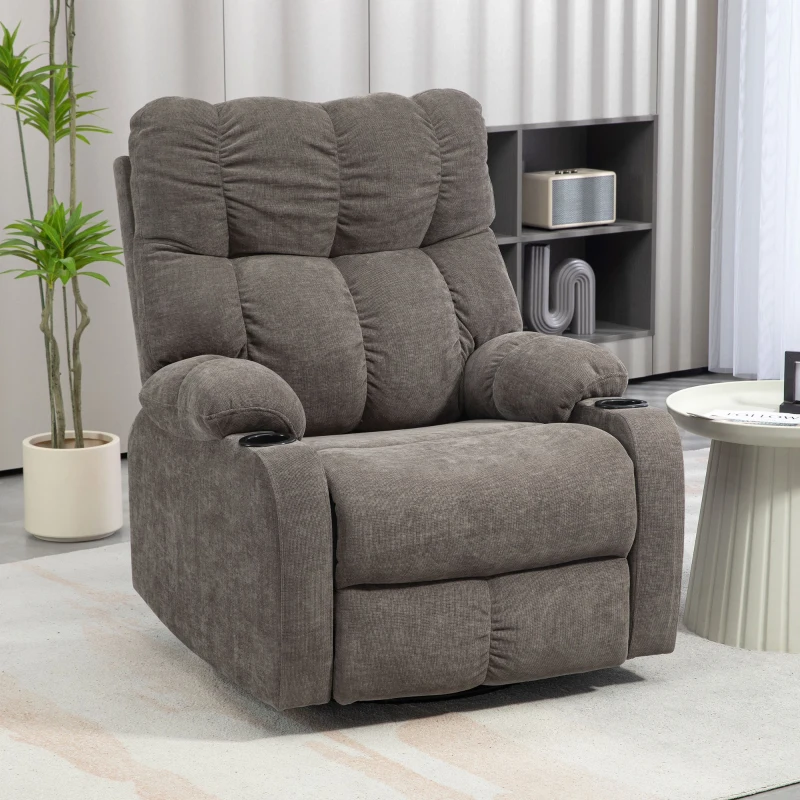 HOMCOM Relaxstoel met Voetensteun, Ligstoel, Draaibaar, Tot 150 kg, Stalen Frame, 88x96x108cm, Lichtbruin(m-8)