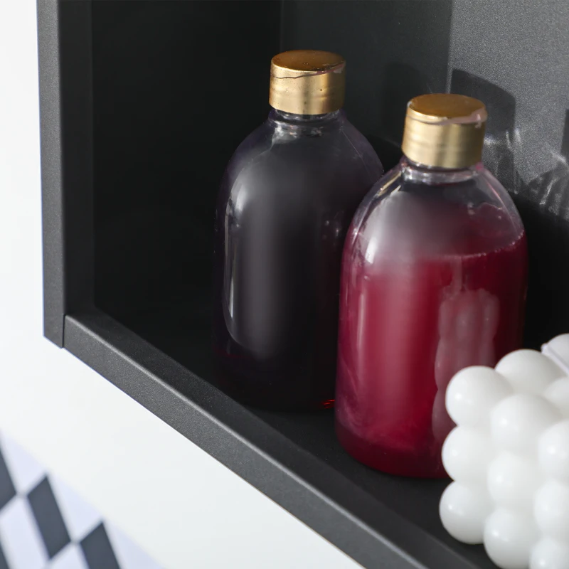 kleankin Spiegelkast, Badkamerkast, 3 Niveaus, Roestvrij Staal, 59,7x13,3x69,9cm, Zwart