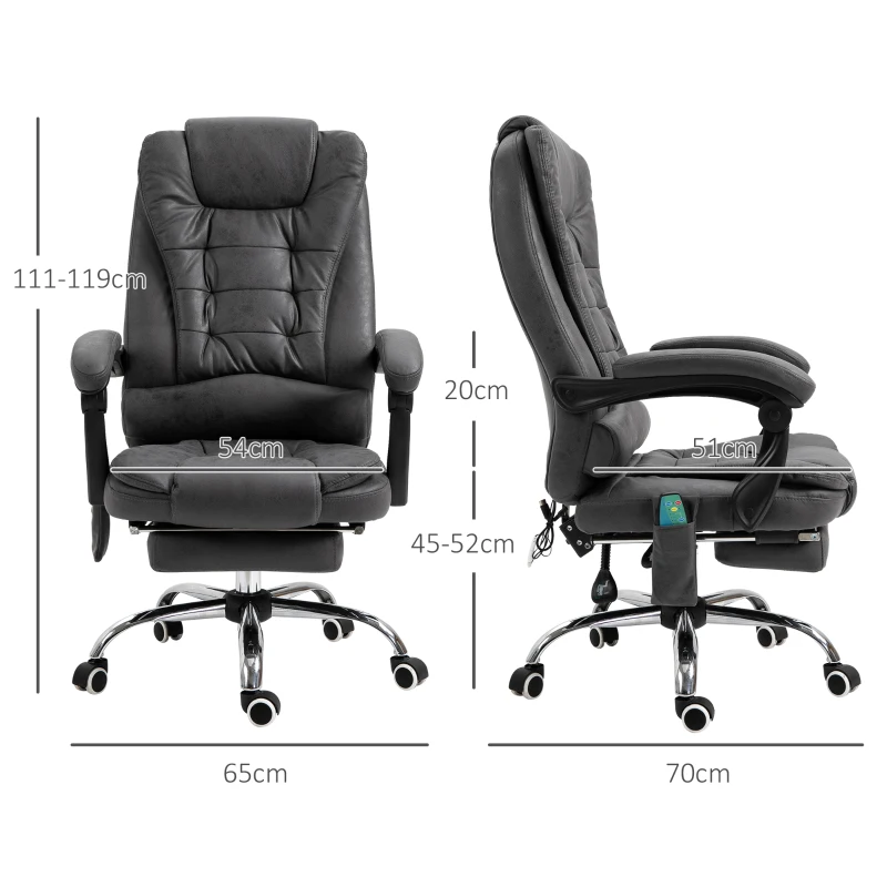 Vinsetto Bureaustoel met Massage, Stoel met Vibratiemassage, 65cm, Grijs(m-3)