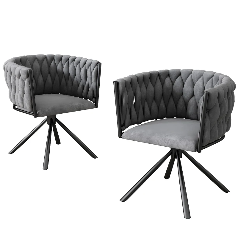 Ensemble de 2 Chaises de Bureau en Velours avec Pivotantes à 360°, Design Ergonomique, Chaises Rembourrées avec Structure en Métal, Gris