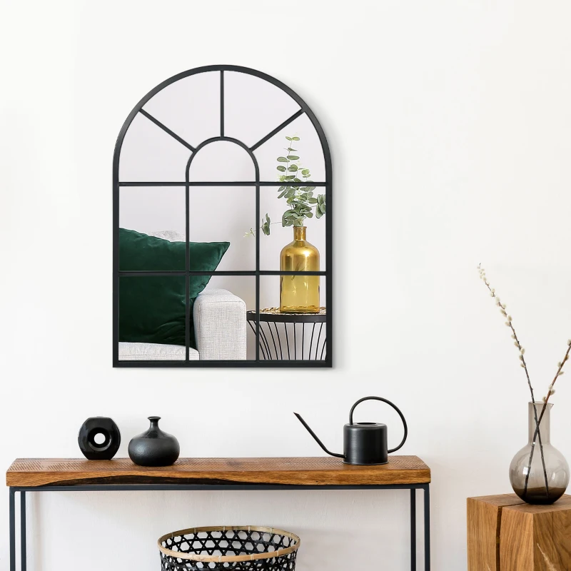 HOMCOM Espelho Decorativo de Parede 50x70cm Espelho de Metal para Sala de Jantar Dormitório Entrada Estilo Moderno Preto