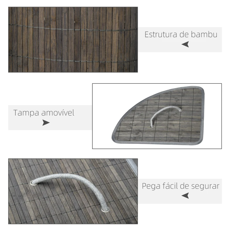 HOMCOM Cesto de Roupa de Bambu Capacidade de 55L Cesto para Roupa Suja com Tampa e Bolsa Amovível 38x38x57 cm Cinza