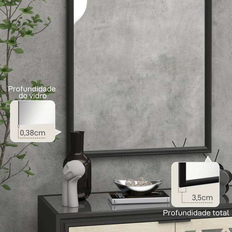 HOMCOM Espelho de Parede 65x110 cm Espelho de Entrada com Estrutura de Madeira em Forma de Janela Espelho Decorativo Preto