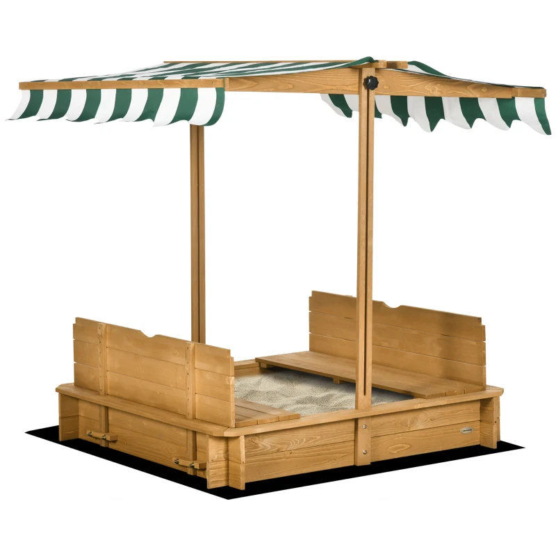 Outsunny Wooden Sandpit with Adjustable Canopy Light Brown