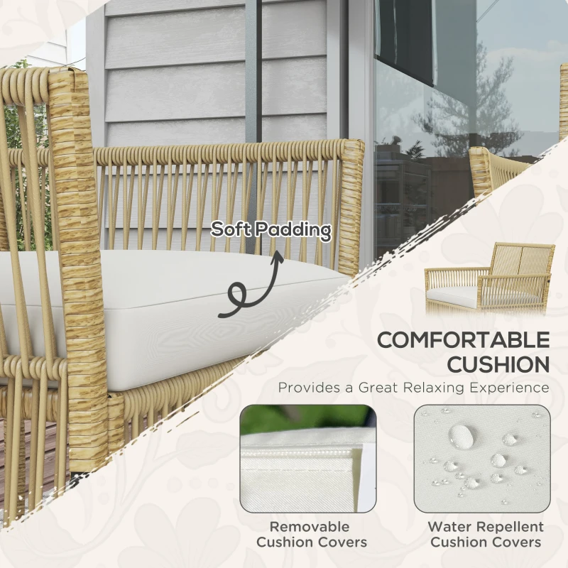 Outsunny Set de Exterior cu 2 Fotolii de Exterior, Canapea de Grădină și Măsuță de Cafea, 56x56x80 cm, Lemn Natural(m-4)