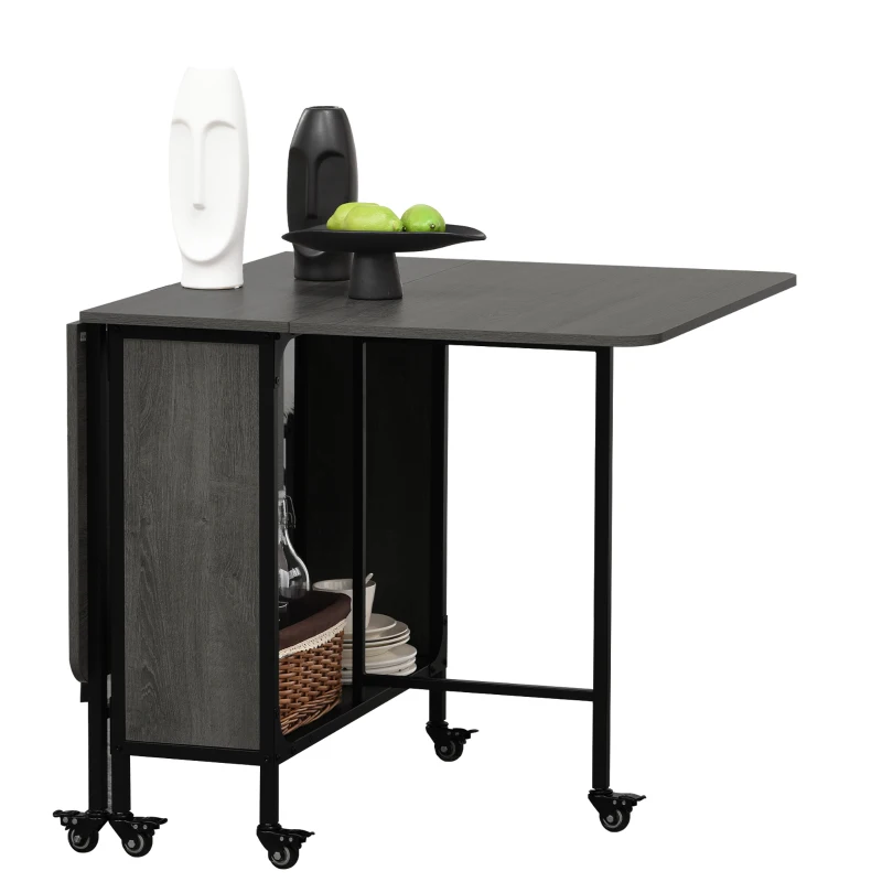 HOMCOM Six-Person Drop Leaf Dining Table - Grey/Black
