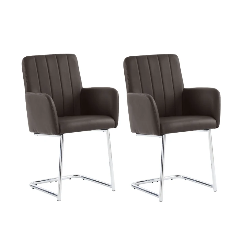 Ensemble de 2 chaises de salle à manger modernes en similicuir avec assise rembourrée et pieds métalliques, 56x50x86 cm, Marron foncé