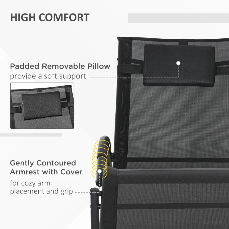 Outsunny Rocking Sun Lounger, Garden Rocking Chair Zero Gravity Lounge Chair, Outdoor Patio Recliner with Padded Pillow and Steel Frame, Black