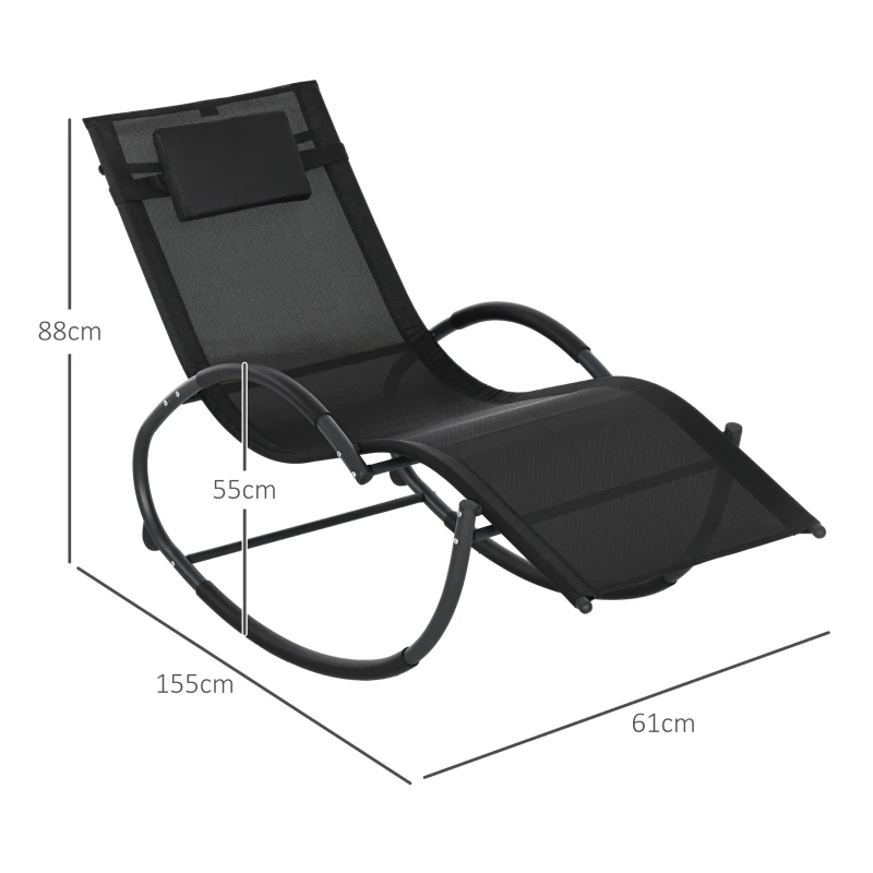 Outsunny Rocking Sun Lounger, Garden Rocking Chair Zero Gravity Lounge Chair, Outdoor Patio Recliner with Padded Pillow and Steel Frame, Black