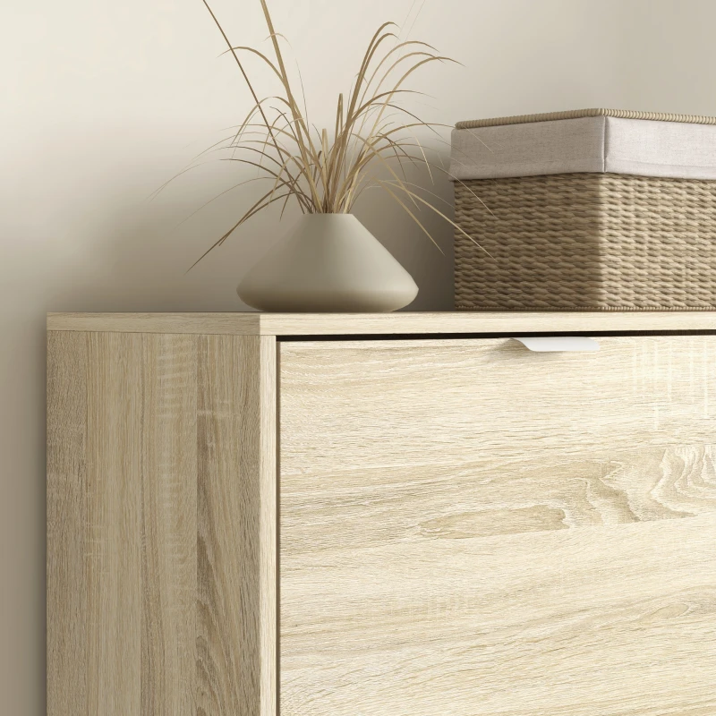 HOMCOM Scarpiera con Specchio per 16 Paia di Scarpe, 4 Cassetti a Ribalta e 2 Armadietti, 82x30x168cm, Rovere(m-9)
