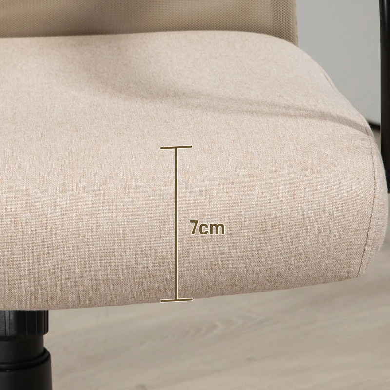 HOMCOM Scaun de Birou Ergonomic Rotativ cu Reclinare, Înălțime Reglabilă și Roți, 58x61x115-125 cm, Bej