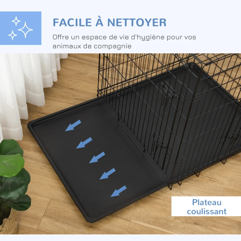PawHut Lot de 2 cages pour chiens caisse de transport pliante pour chien en acier noir 92 x 57 x 62,5 cm