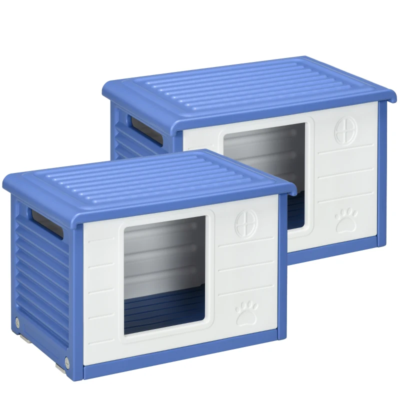 PawHut Lot de 2 niches pour chien extérieure en plastique maison pour chiens avec bouches d'aération bleu et blanc