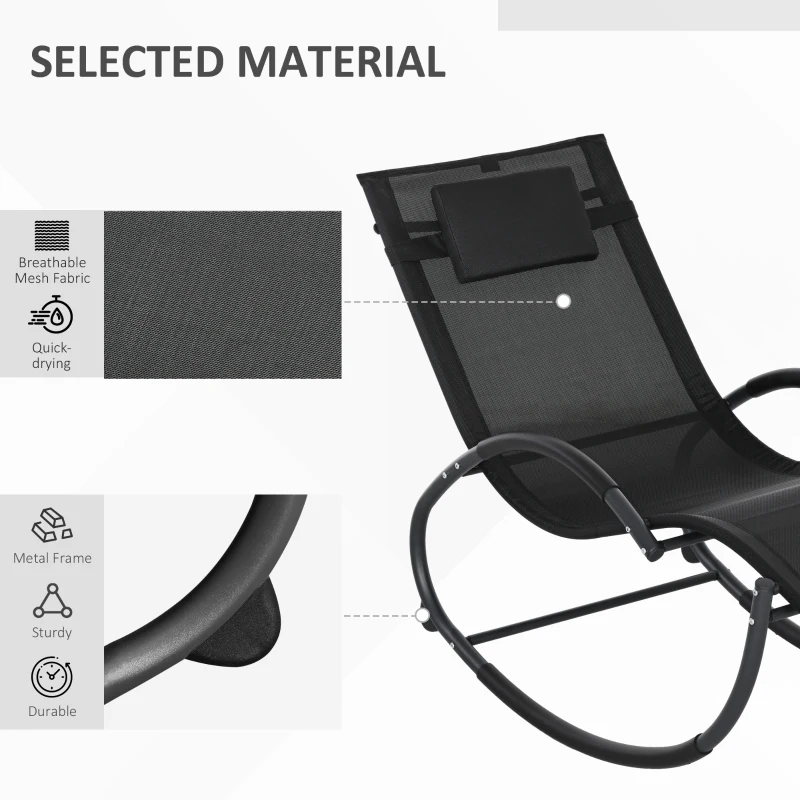 Outsunny Rocking Sun Lounger, Garden Rocking Chair Zero Gravity Lounge Chair, Outdoor Patio Recliner with Padded Pillow and Steel Frame, Black
