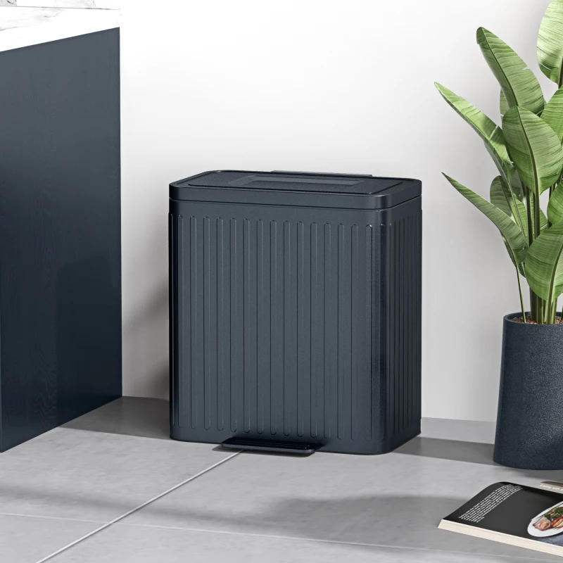 HOMCOM 40L Dual Compartment Rubbish Bin, with Soft-Close Lid - Black