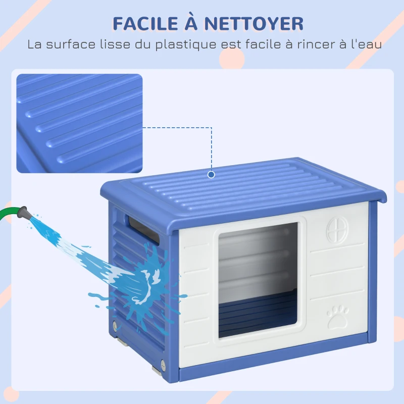 PawHut Lot de 2 niches pour chien extérieure en plastique maison pour chiens avec bouches d'aération bleu et blanc