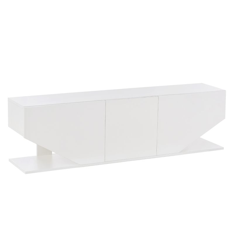 Modern LED TV Unit for Up to 65-inch TV,  Entertainment Cabinet with 3 Cabinets and 2 Open Shelves, 140x30x38.2 cm, White
